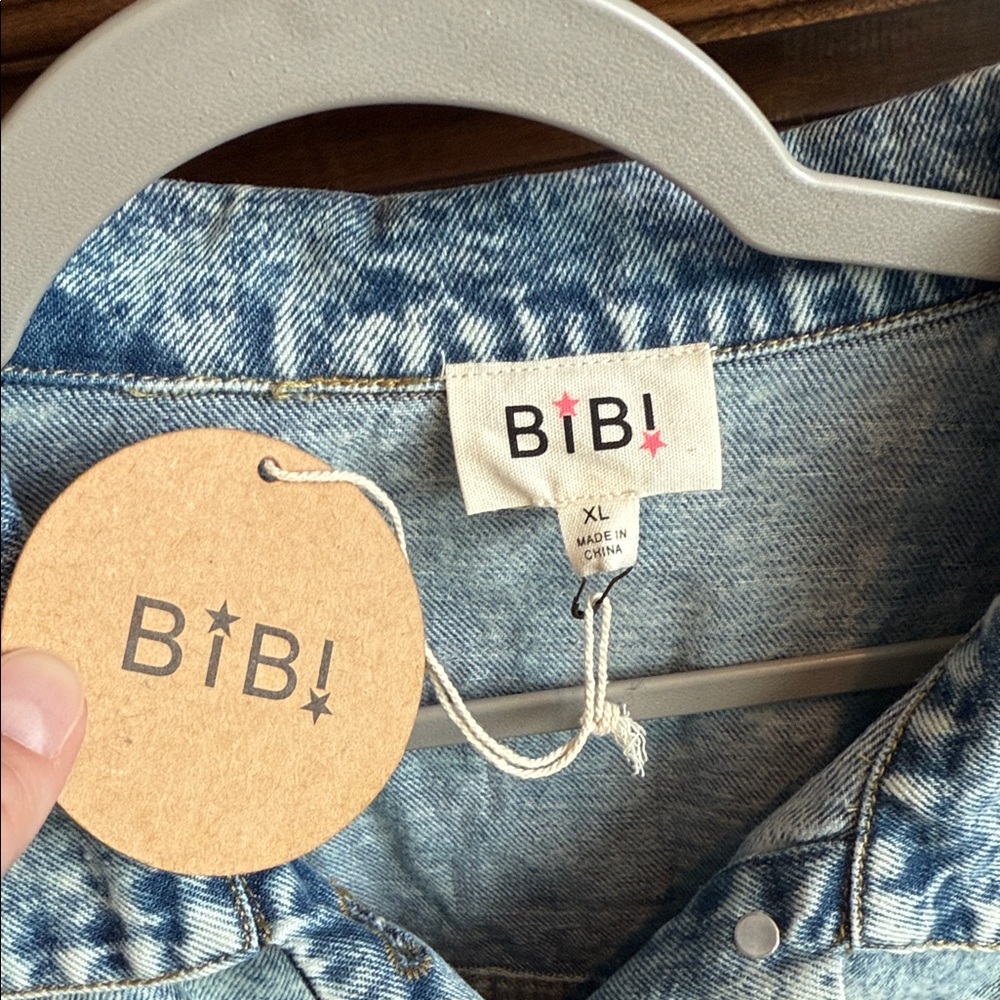 Stonewash denim jacket rainbow fringe BiBi Freckled Poppy XL pride cowgirl NWT - Picture 5 of 14